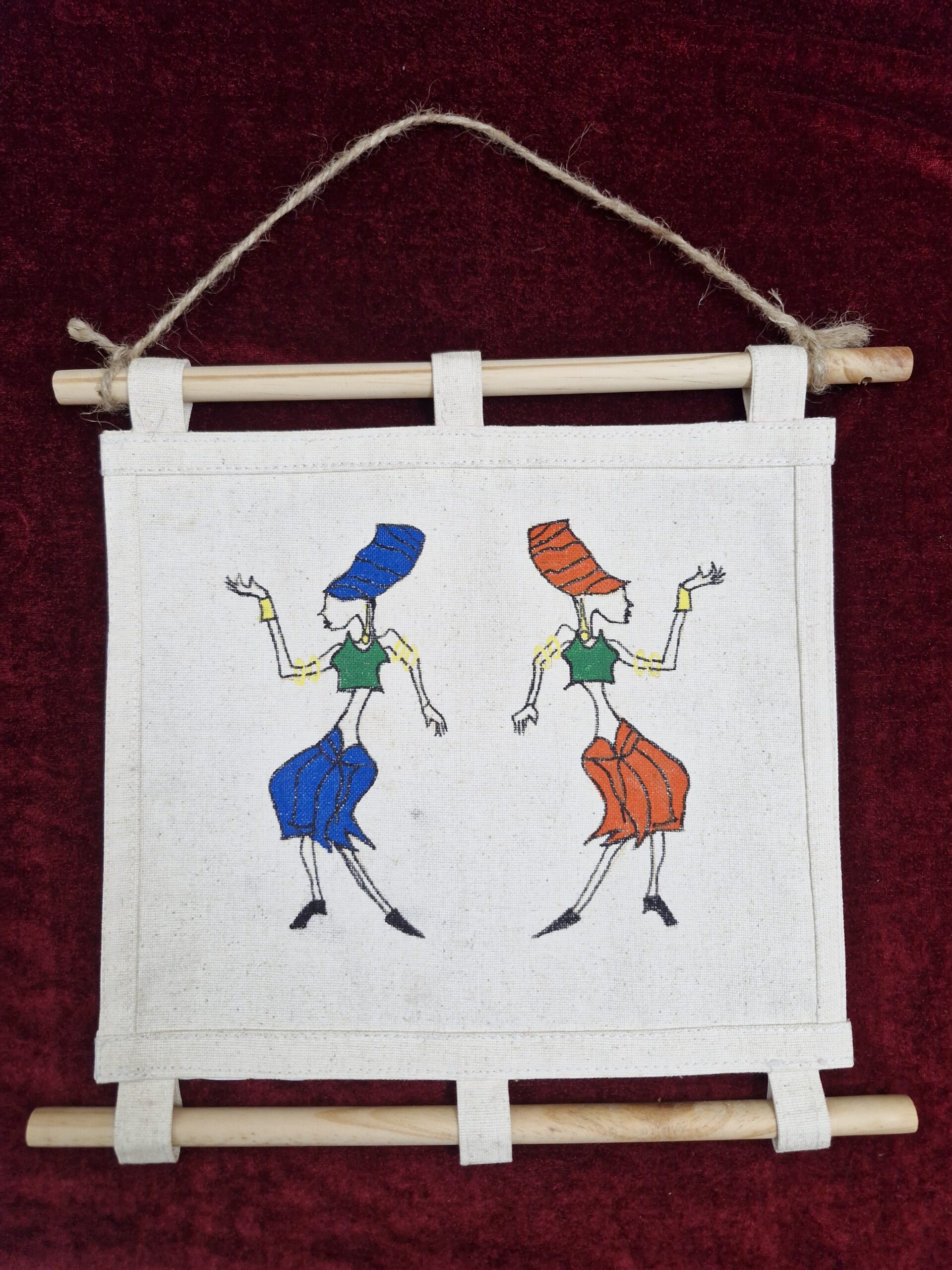 Bamboo canvas wallhanging - tribal women third bamboo